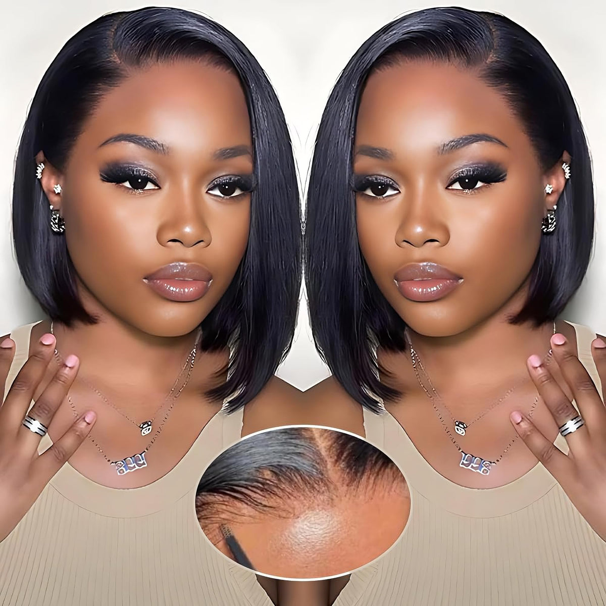 EQ DUOUPA wear-and-go glueless bob wig front view for quick, natural daily styling
