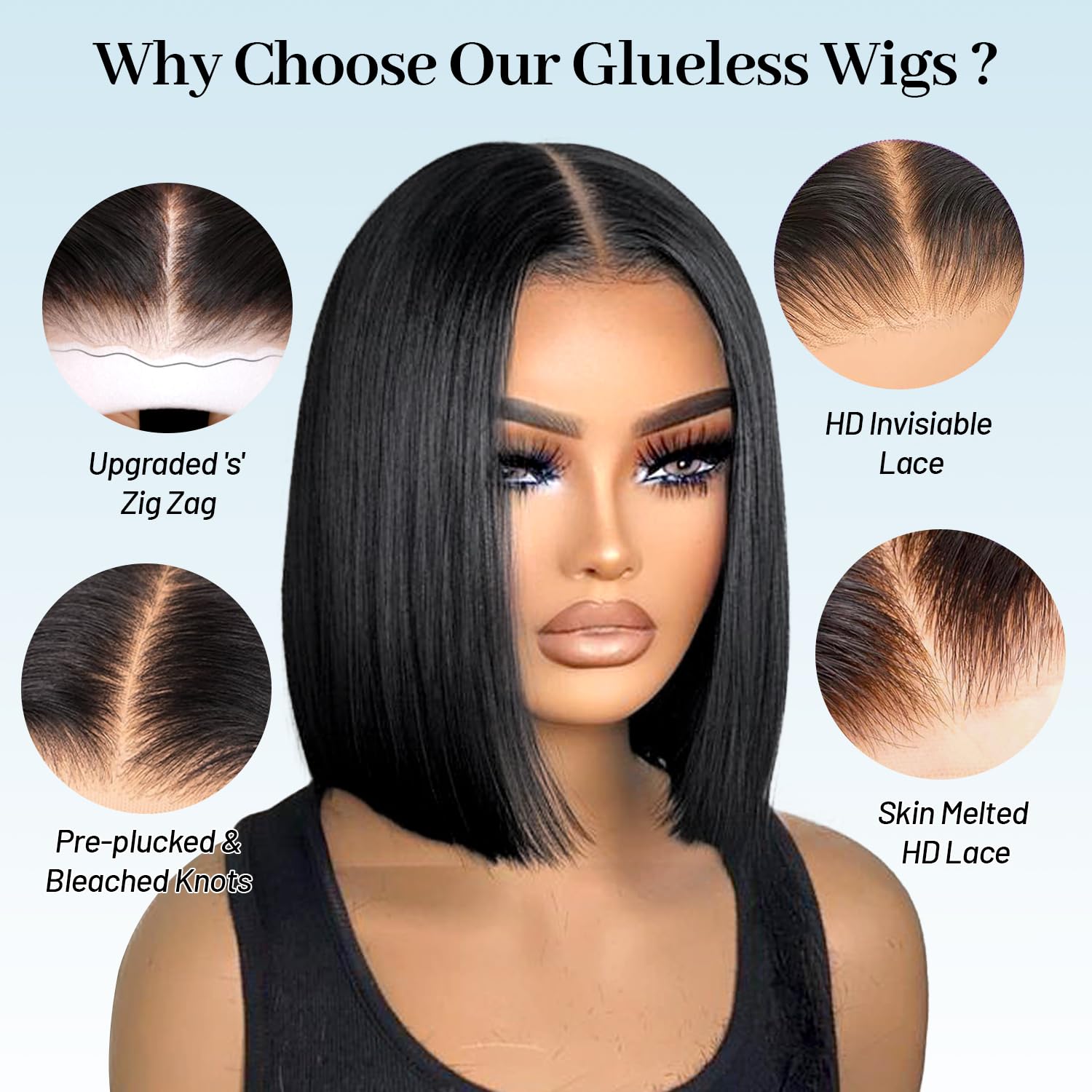 EQ DUOUPA wig pre-plucked hairline closeup highlighting natural edge and baby hairs
