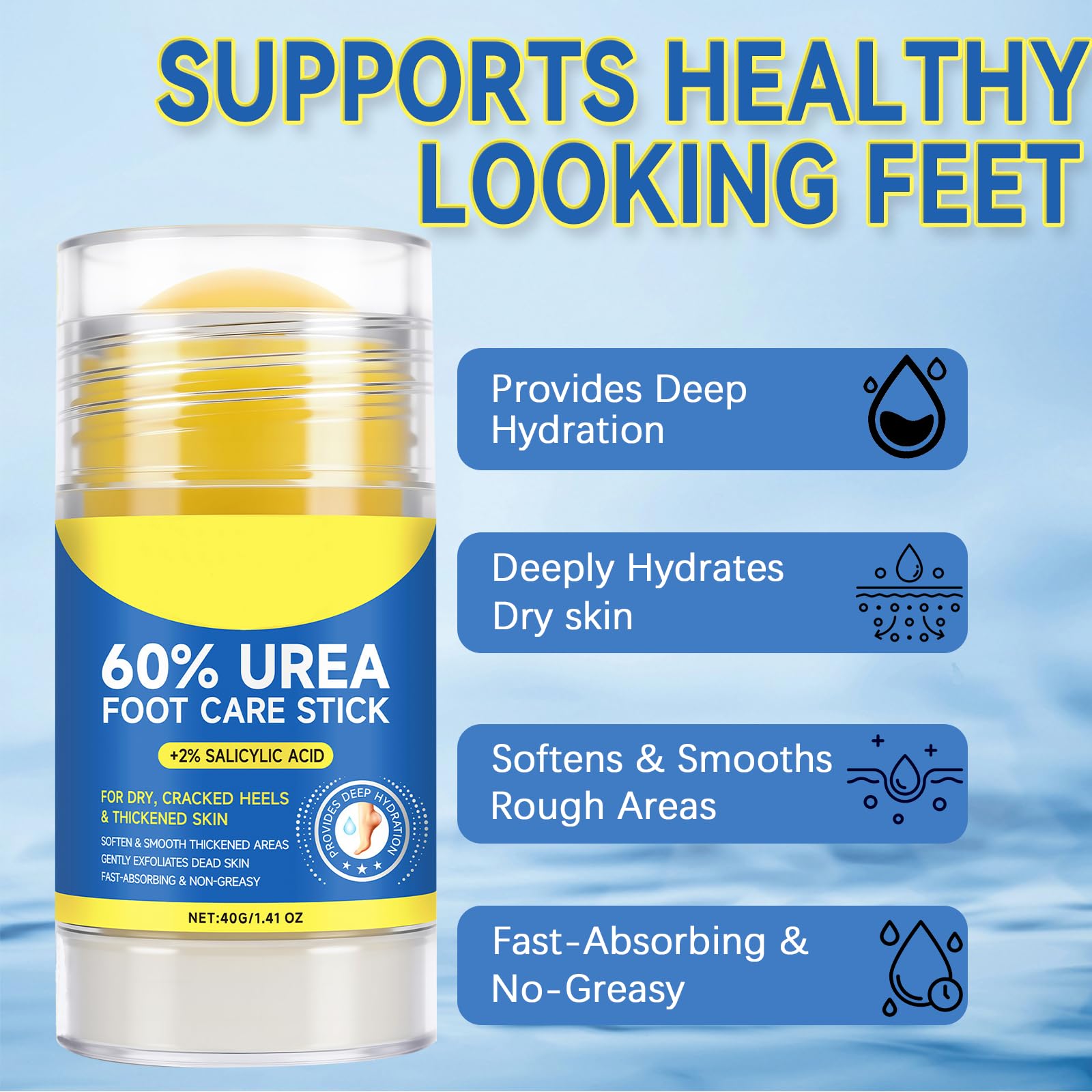 Eqimznv 60% Urea Stick ingredients green-tea-allantoin indicate gentle exfoliation and soothing hydration.