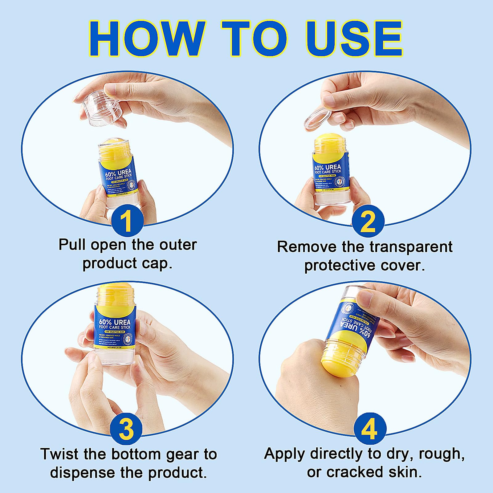 Eqimznv 60% Urea Stick quick absorption demonstrates fast relief without stickiness.