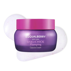 EQQUALBERRY Bakuchiol Plumping Capsule Cream bottle highlights gentle firming and hydration
