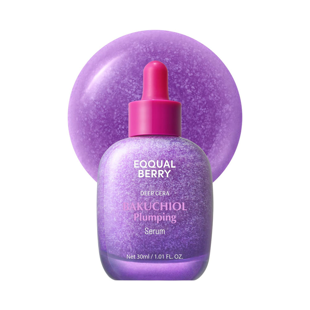 EQQUALBERRY Bakuchiol Serum bottle close-up for a soothing anti-aging routine.