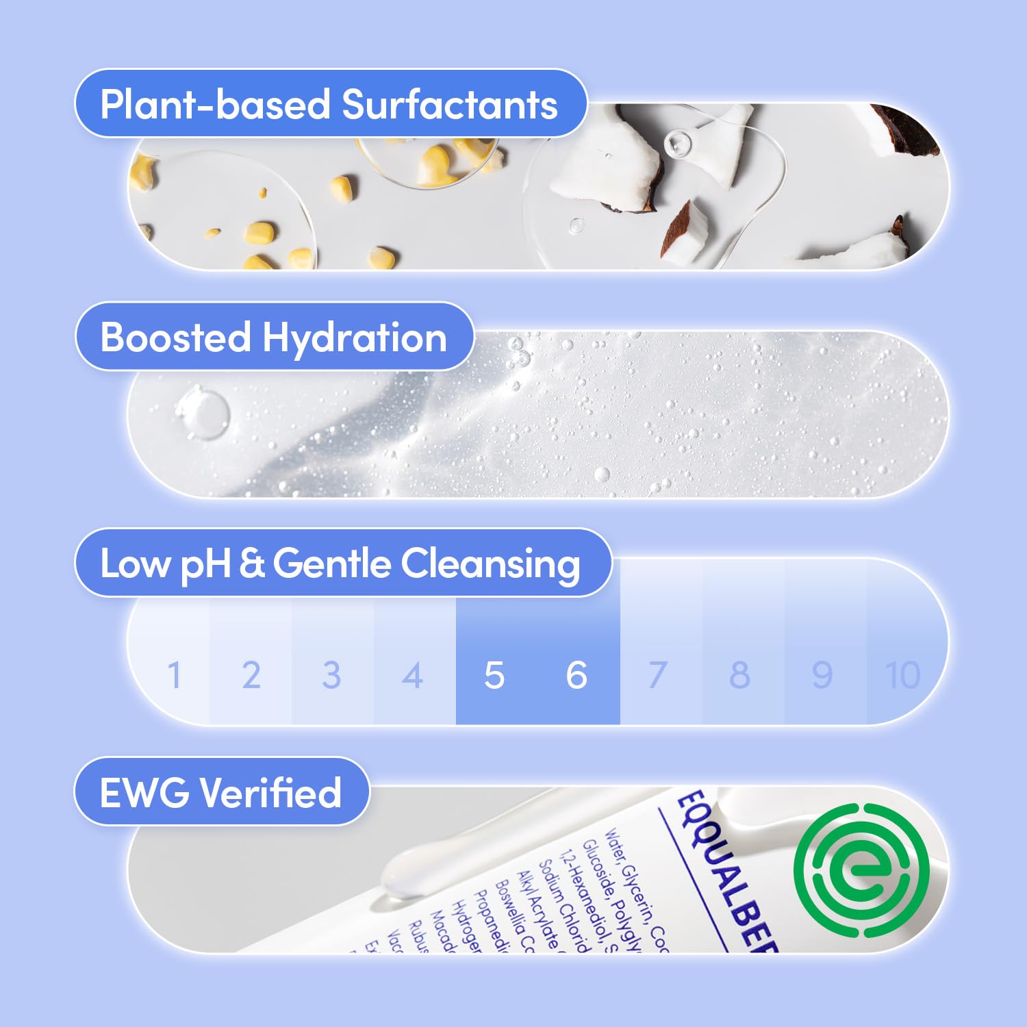 EQQUALBERRY Cleanser removing makeup shows effective, gentle cleansing routine.