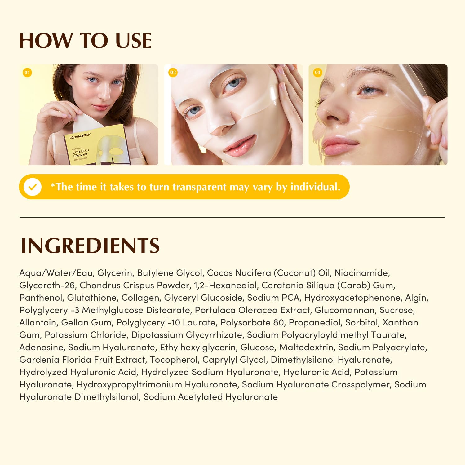 EQQUALBERRY Collagen Glow Up Mask results glow with radiant skin