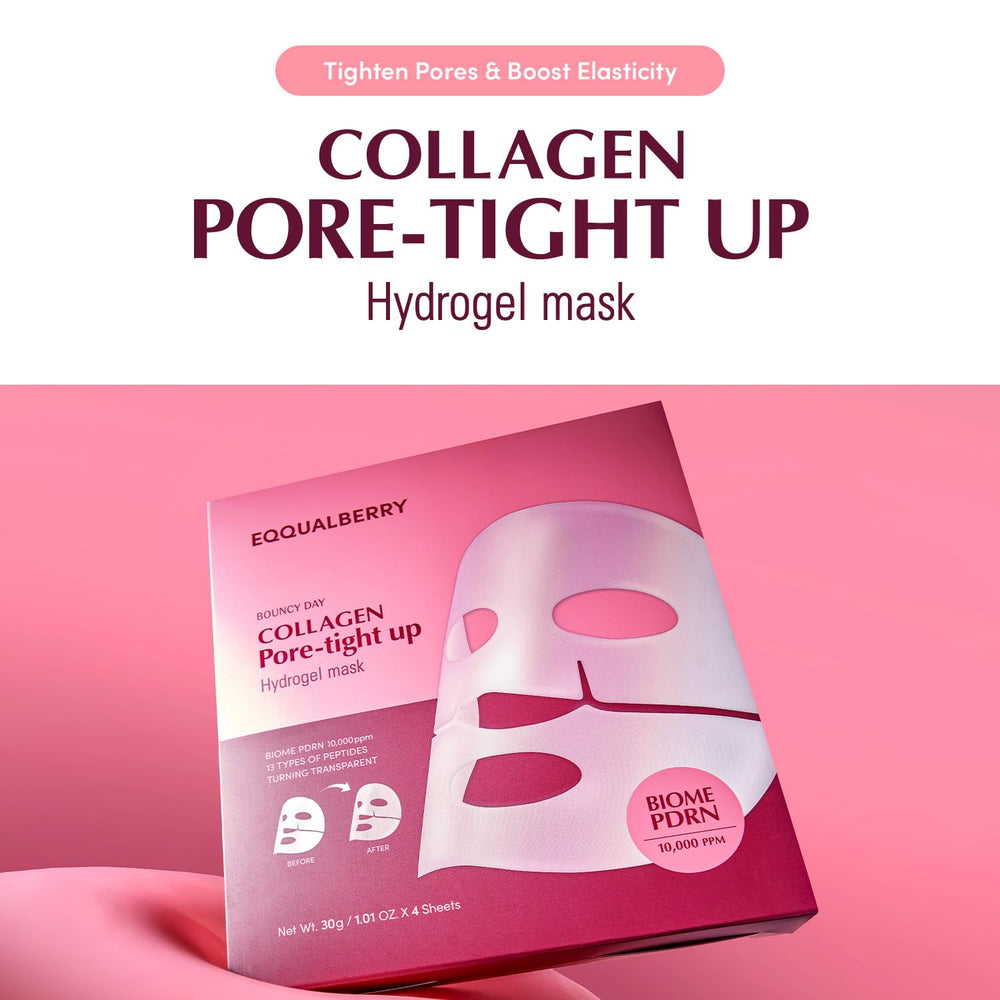 EQQUALBERRY pore-tight mask sheets open, four-sheet pack enables at-home pore care routine.
