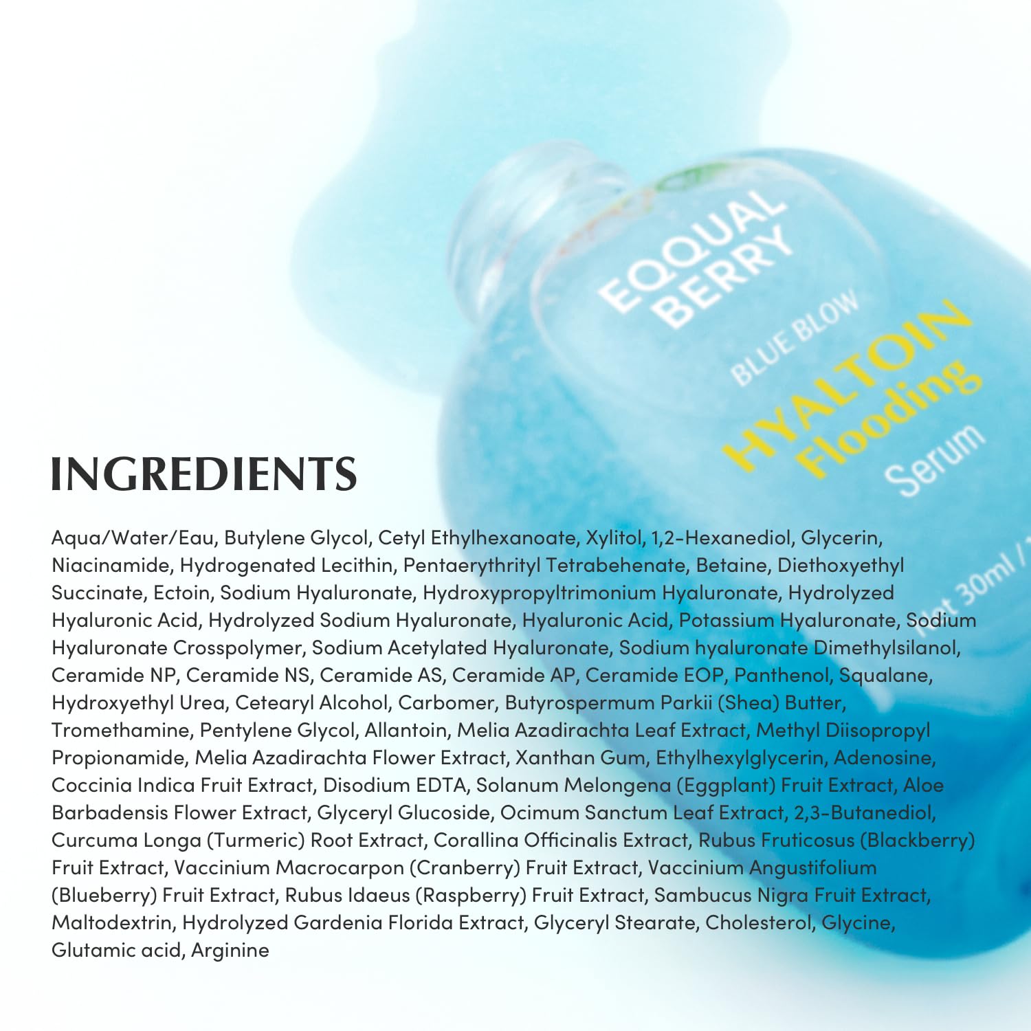 EQQUALBERRY Hyaltoin serum designed for sensitive skin in a calming ritual.
