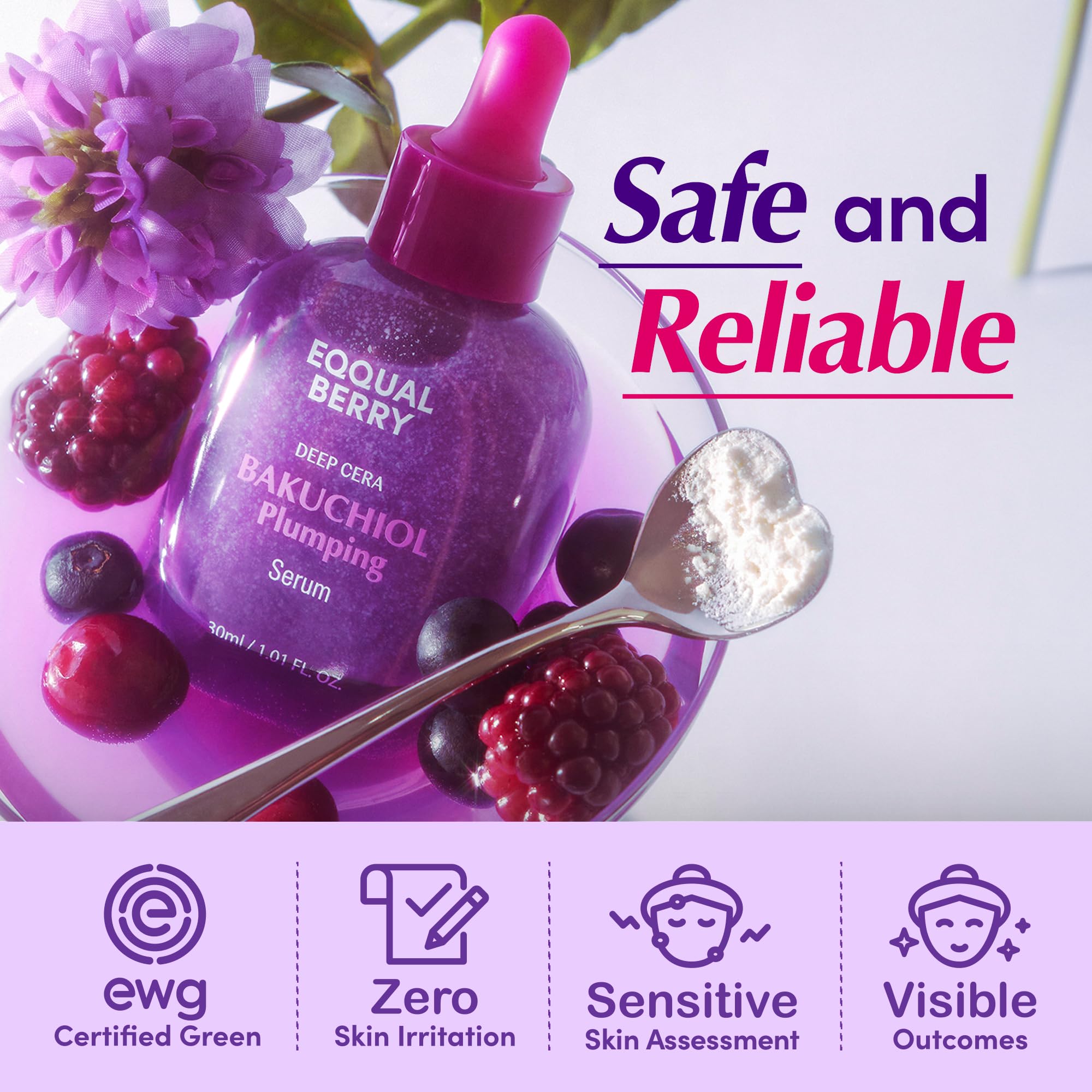 EQQUALBERRY serum with hyaluronic acid delivering deep hydration.