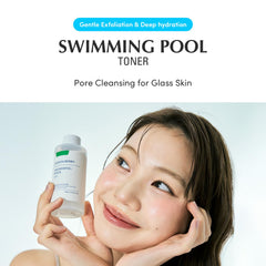 EQQUALBERRY swimming pool toner texture closeup highlights silky, non-greasy finish for daily use.