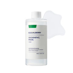 EQQUALBERRY Swimming Pool Toner bottle shows sleek packaging for daily hydration and gentle exfoliation.
