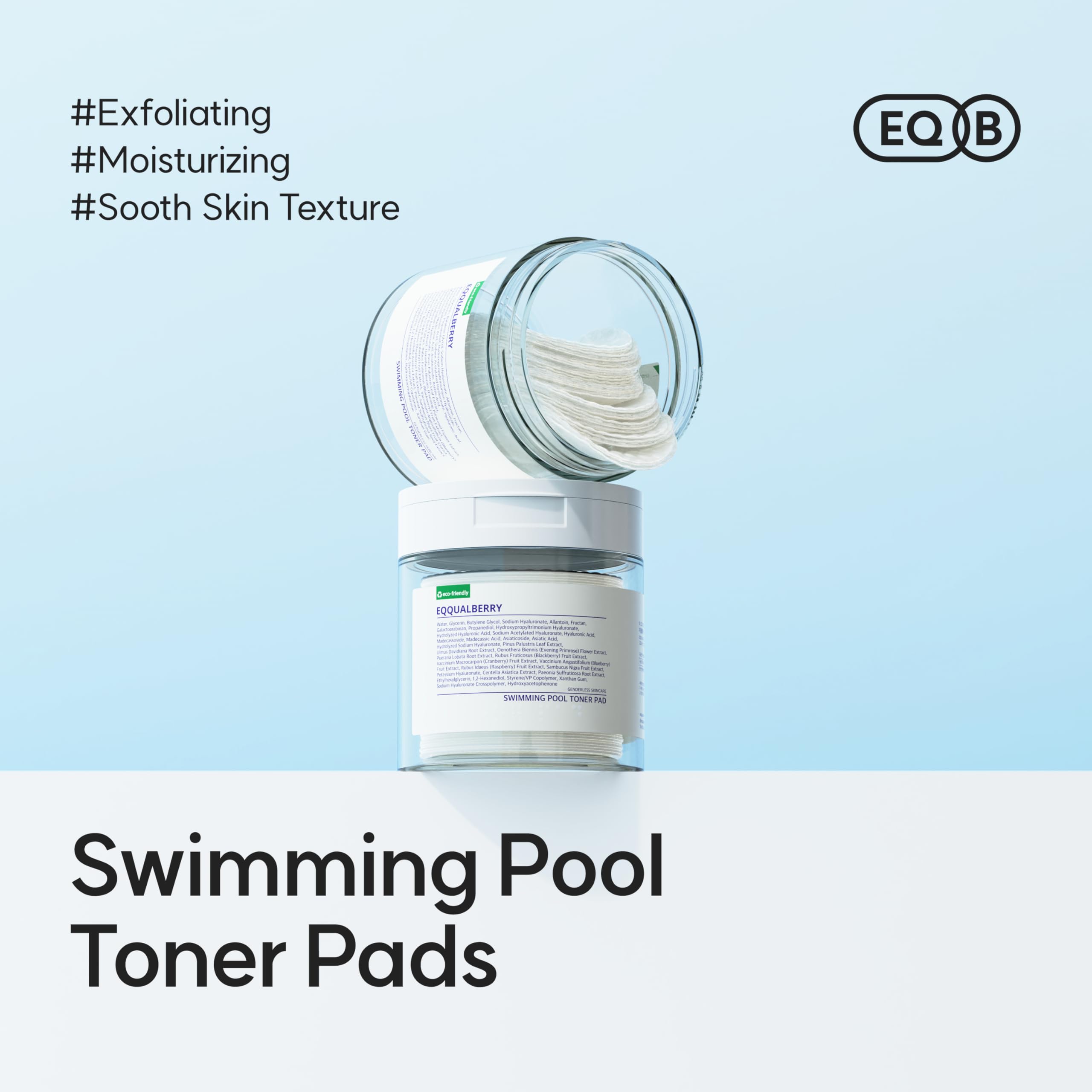 eqqualberry Swimming Pool Toner Pads smooth side application highlights refined texture.
