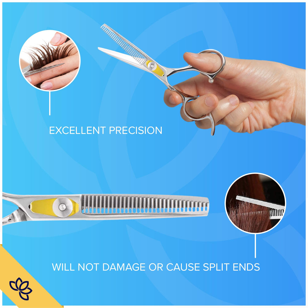 Equinox International thinning scissor with adjustable screw lets you tune tension for control.