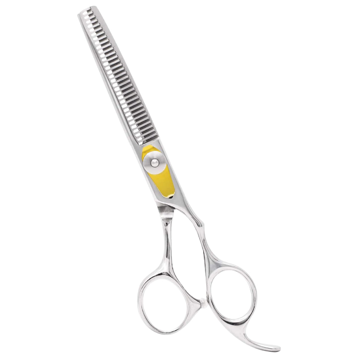 Equinox International professional hair scissors in closeup show Japanese stainless steel precision for thinning.