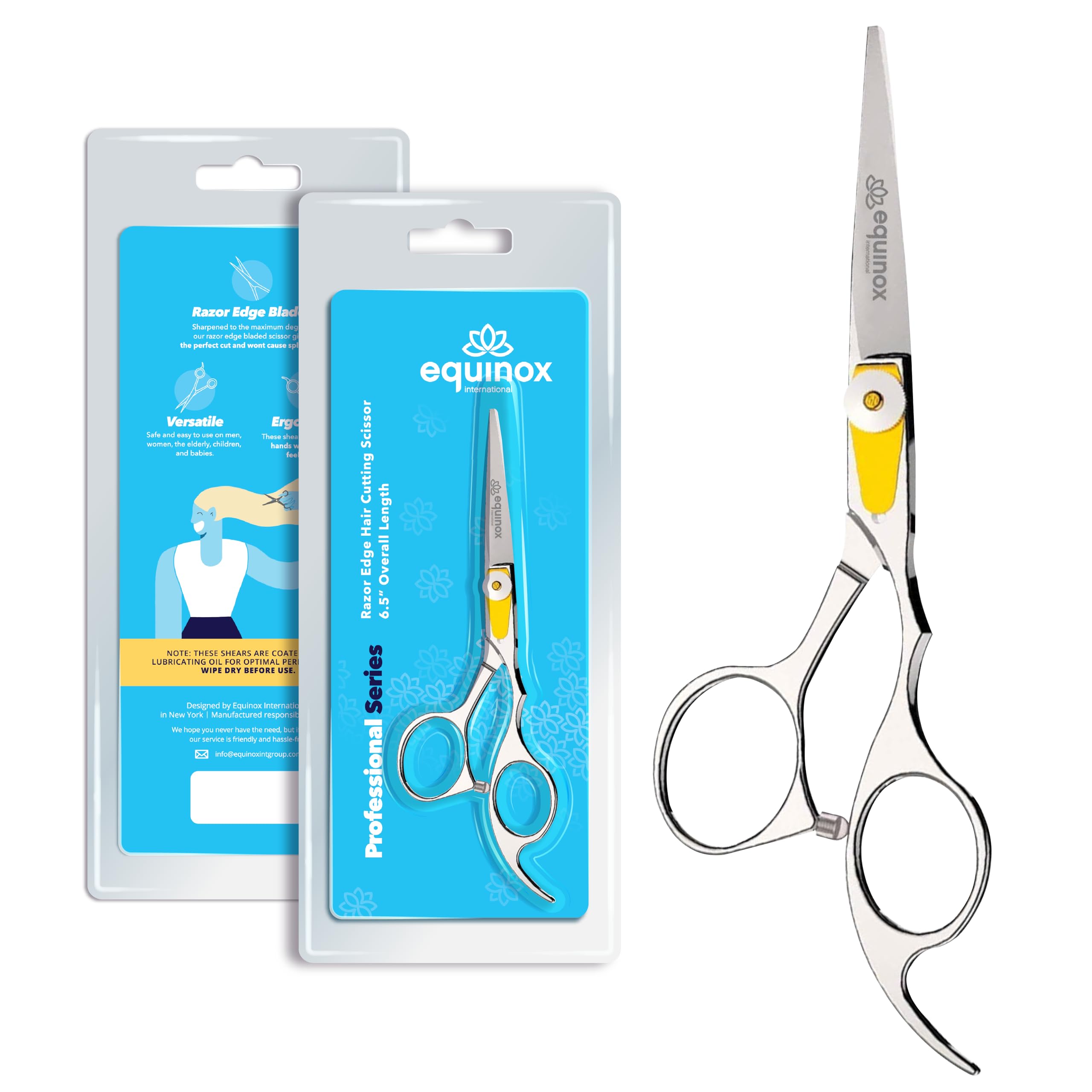 Tijeras Equinox Professional con bordes afilados para cortes precisos.