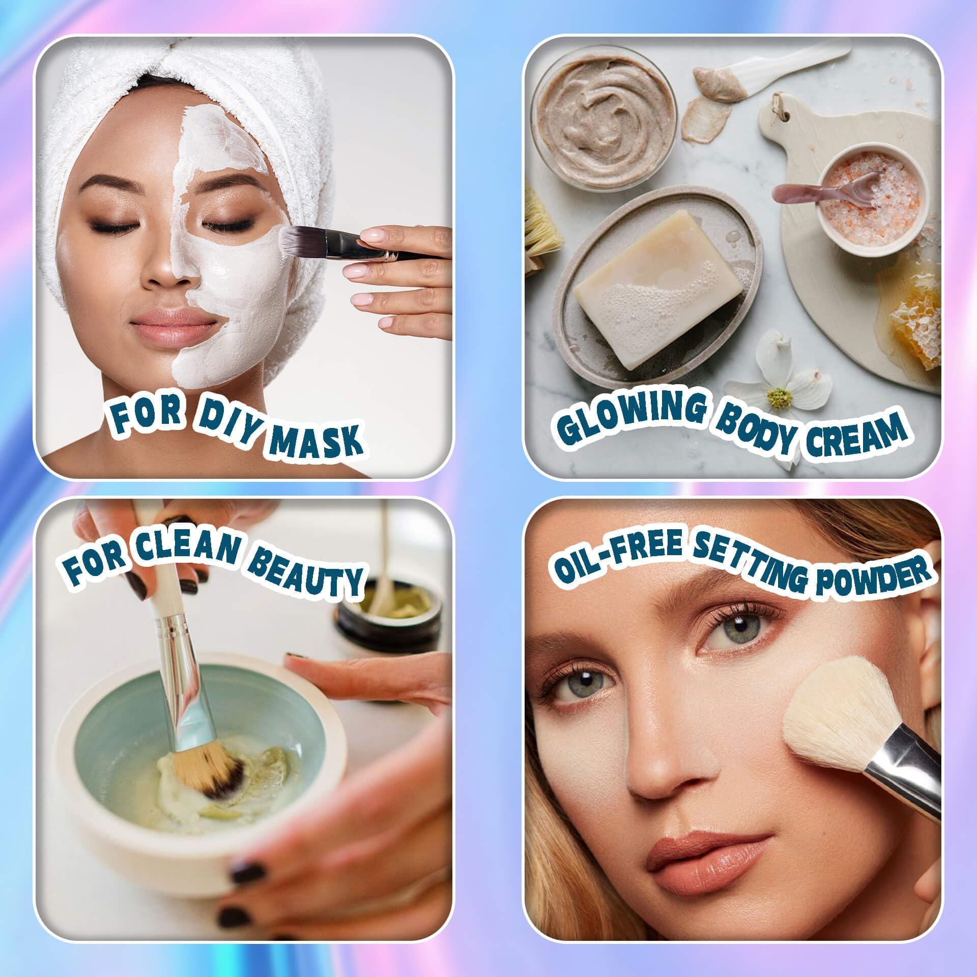 EquSym Pure Pearl Powder applied during a DIY mask to refine texture on skin.