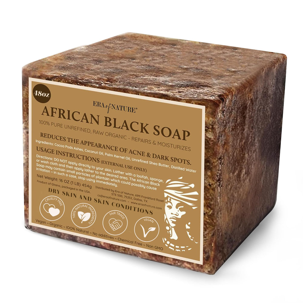 Era of Nature African Black Soap block 48oz ready for daily cleansing and moisturization