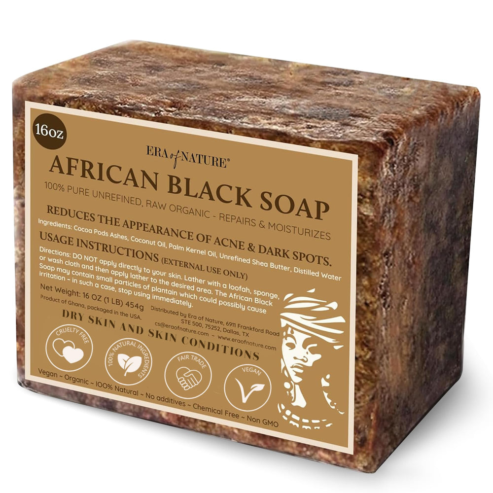 Era of Nature African Black Soap block with crumbly texture, ideal for slicing into DIY portions.