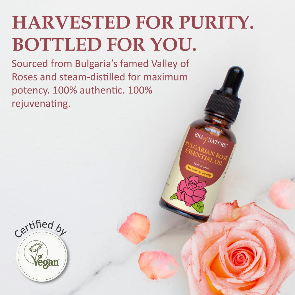 Era of Nature Bulgarian Rose Oil skin-blend application ready for moisturized skin.
