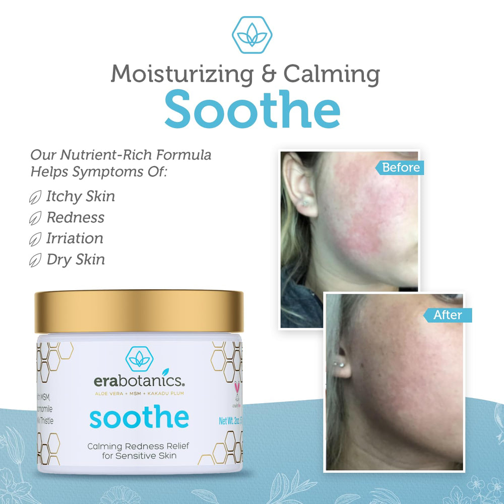 Era Organics cream-redness-relief chamomile-botanicals shot conveys calm, gentle hydration for redness-prone skin.