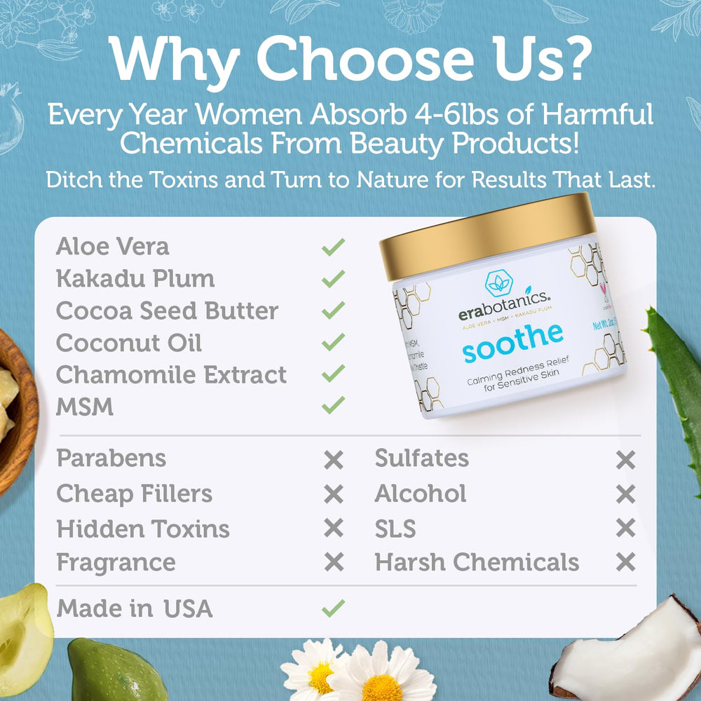 Era Organics cream-redness-relief manuka-honey-ingredient image underscores soothing botanicals and natural origins.