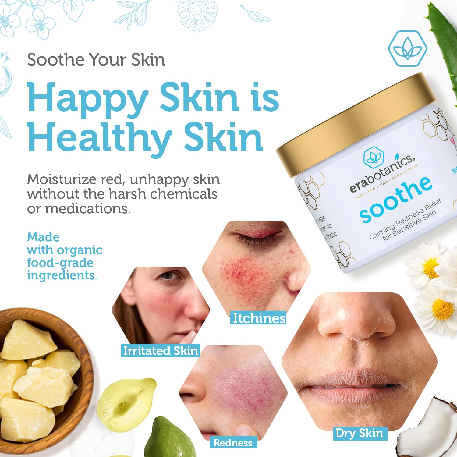Era Organics cream-redness-relief texture-closeup highlights creamy, non-greasy finish suitable for sensitive skin.