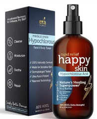 Era Organics Happy Skin toner bottle closeup highlighting a gentle, pH-balanced cleansing experience.