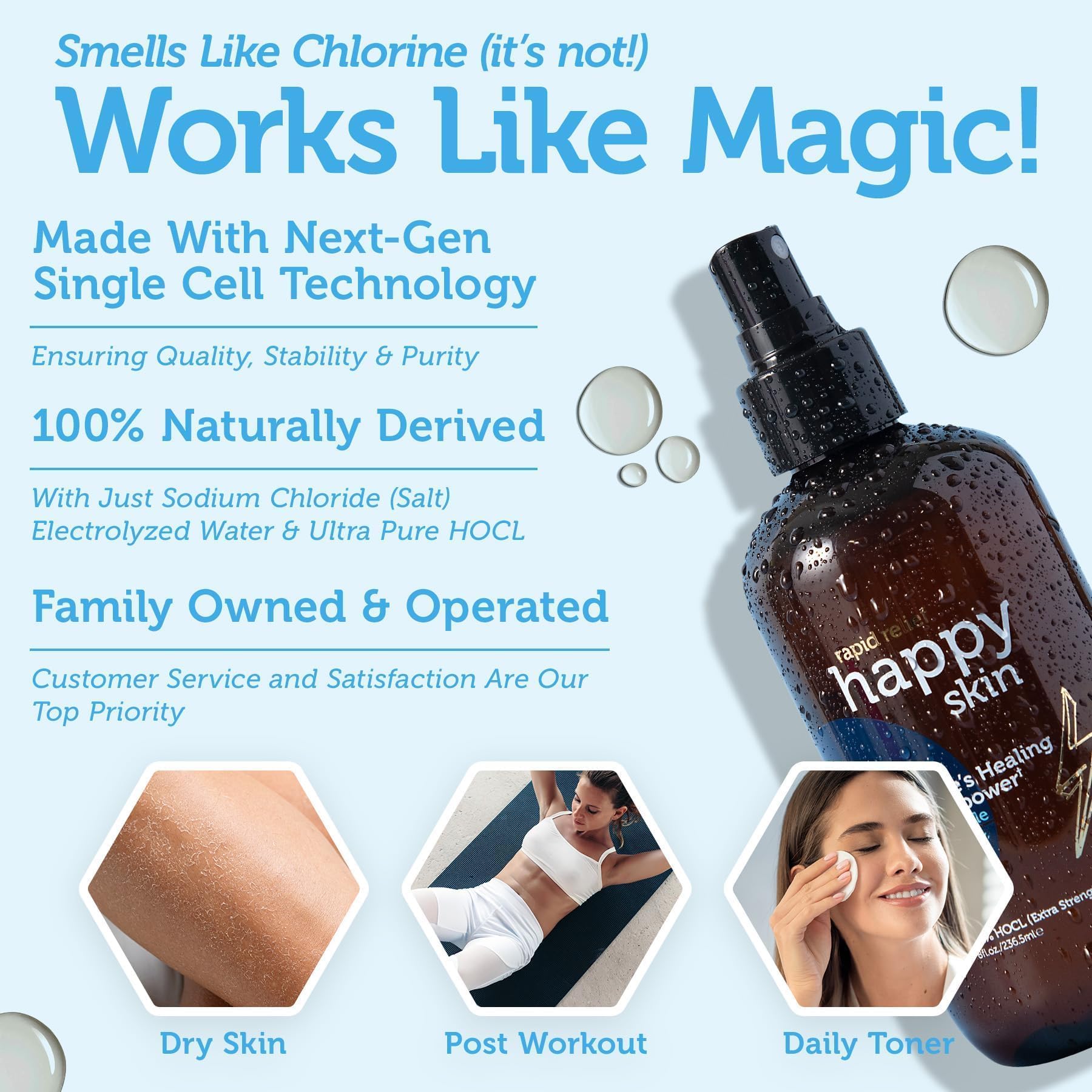 Era Organics Happy Skin toner ingredients highlighting clean HOCl formula for sensitive skin.