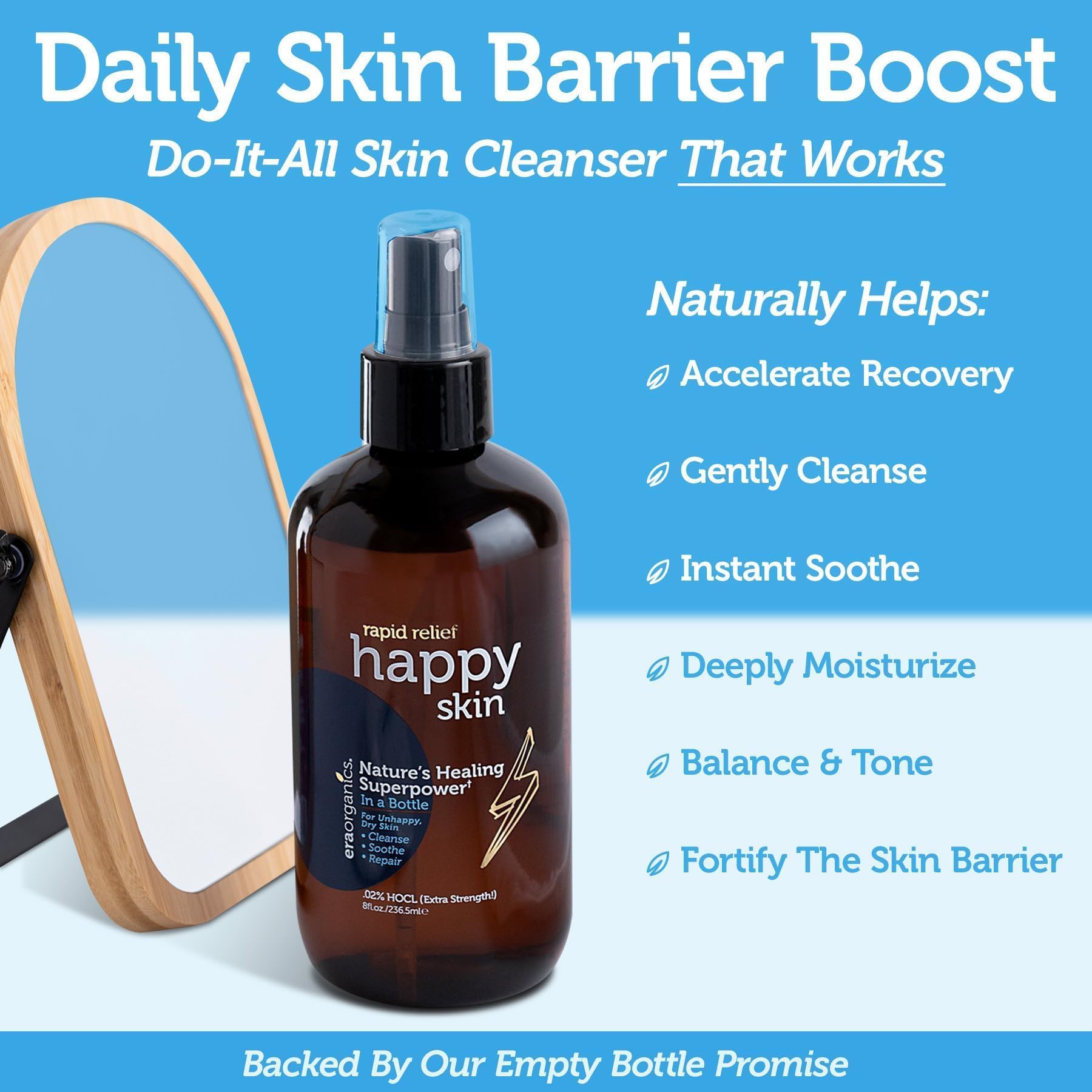 Era Organics Happy Skin toner soothing action conveys relief from dryness and irritation.