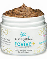 Era Organics Manuka Honey Exfoliating Face Scrub packaging closeup for gentle exfoliation.