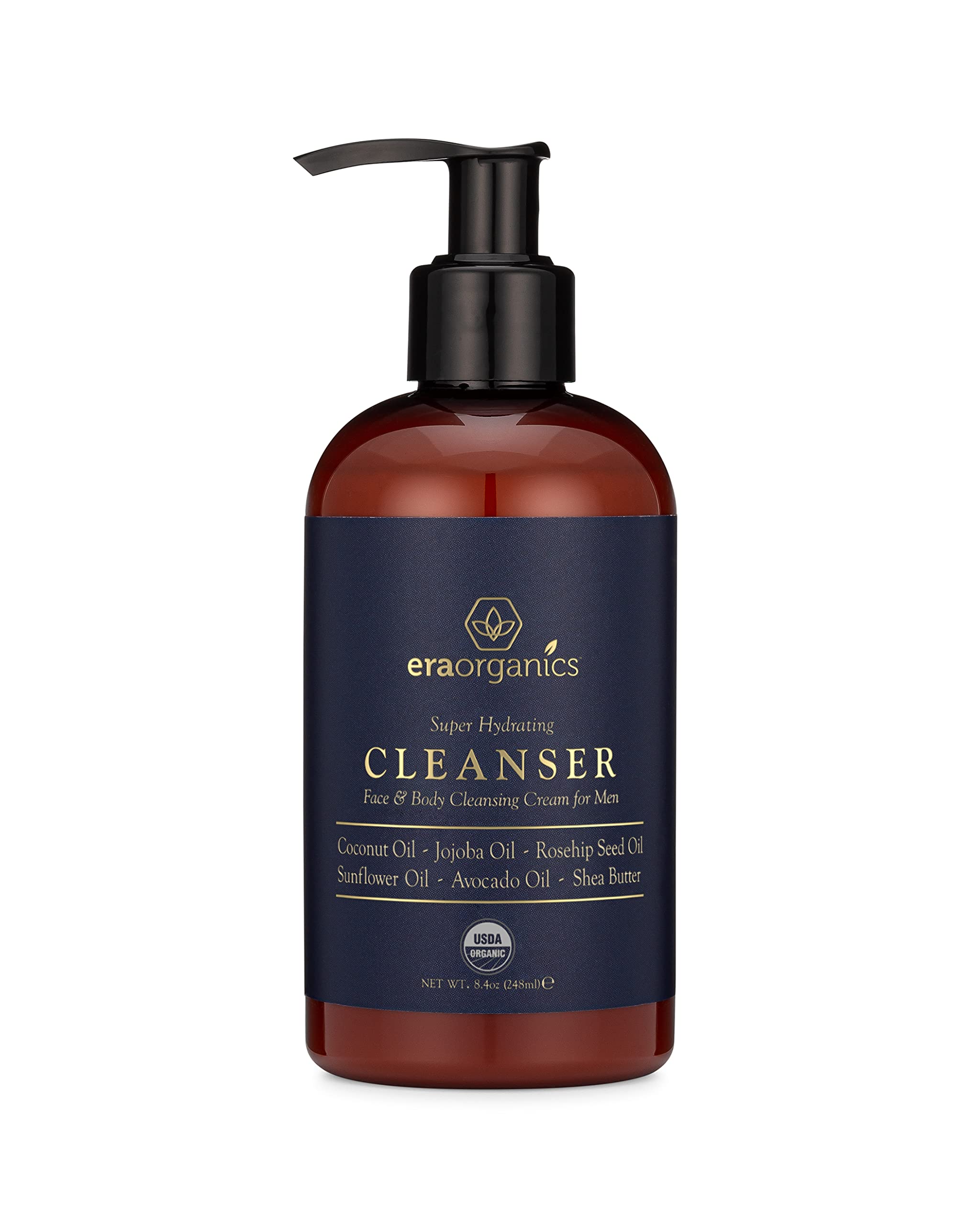 Era Organics men's face wash bottle closeup for gentle cleansing and smoother skin