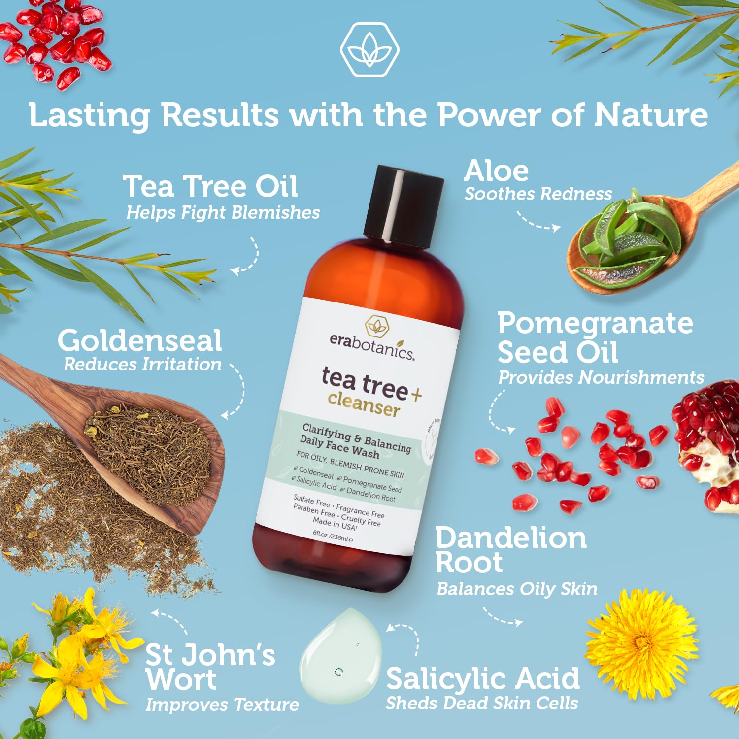 Era Organics Purifying Tea Tree Face Wash foamy lather cleanses pores and reduces shine