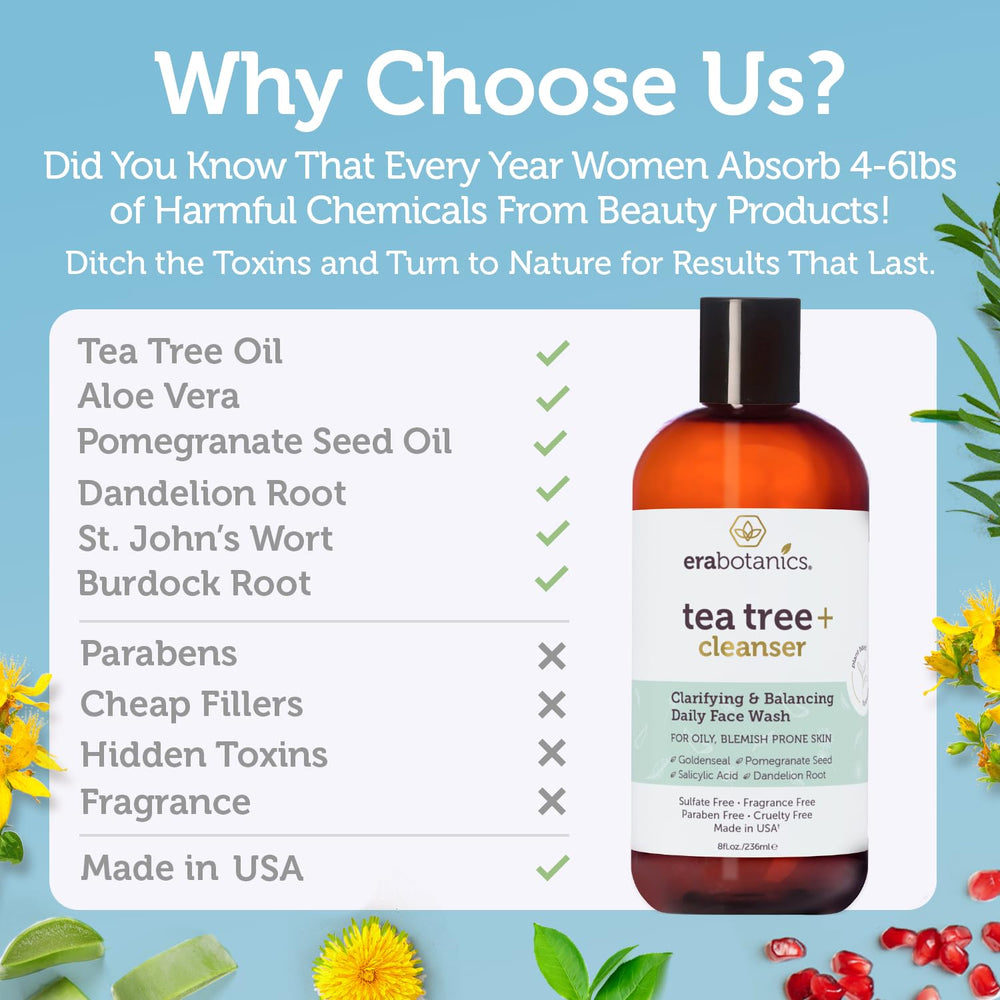 Era Organics Purifying Tea Tree Face Wash botanicals including aloe and goldenseal