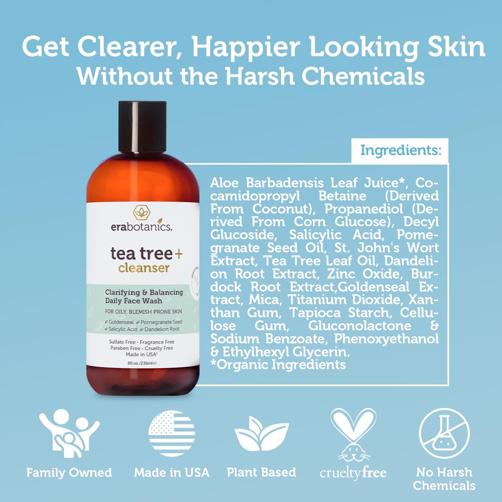 Era Organics Purifying Tea Tree Face Wash rinse leaves skin refreshed