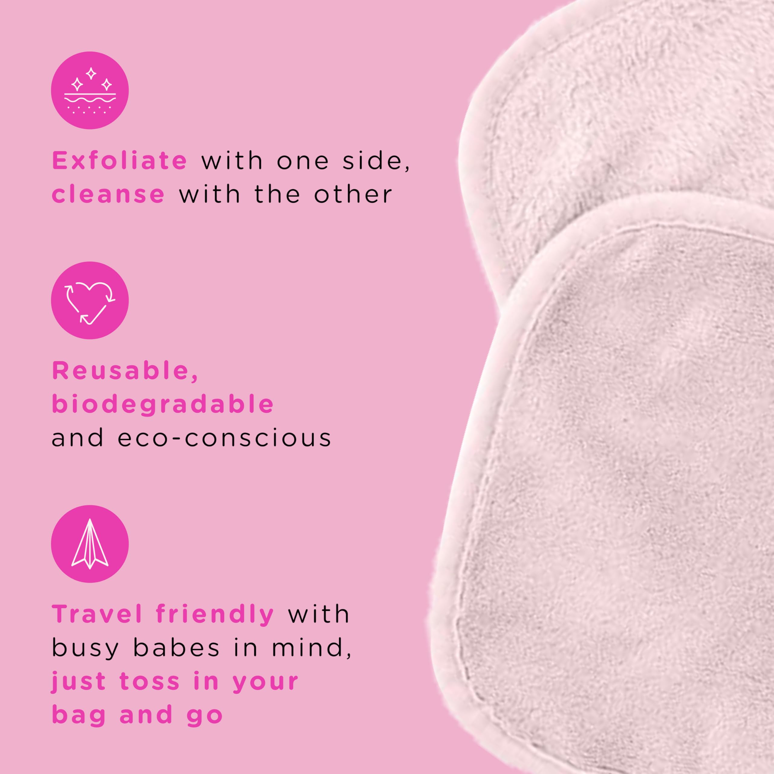 ERASE YOUR FACE dual-sided cloth exfoliating side demonstrates exfoliation and renewed skin texture.