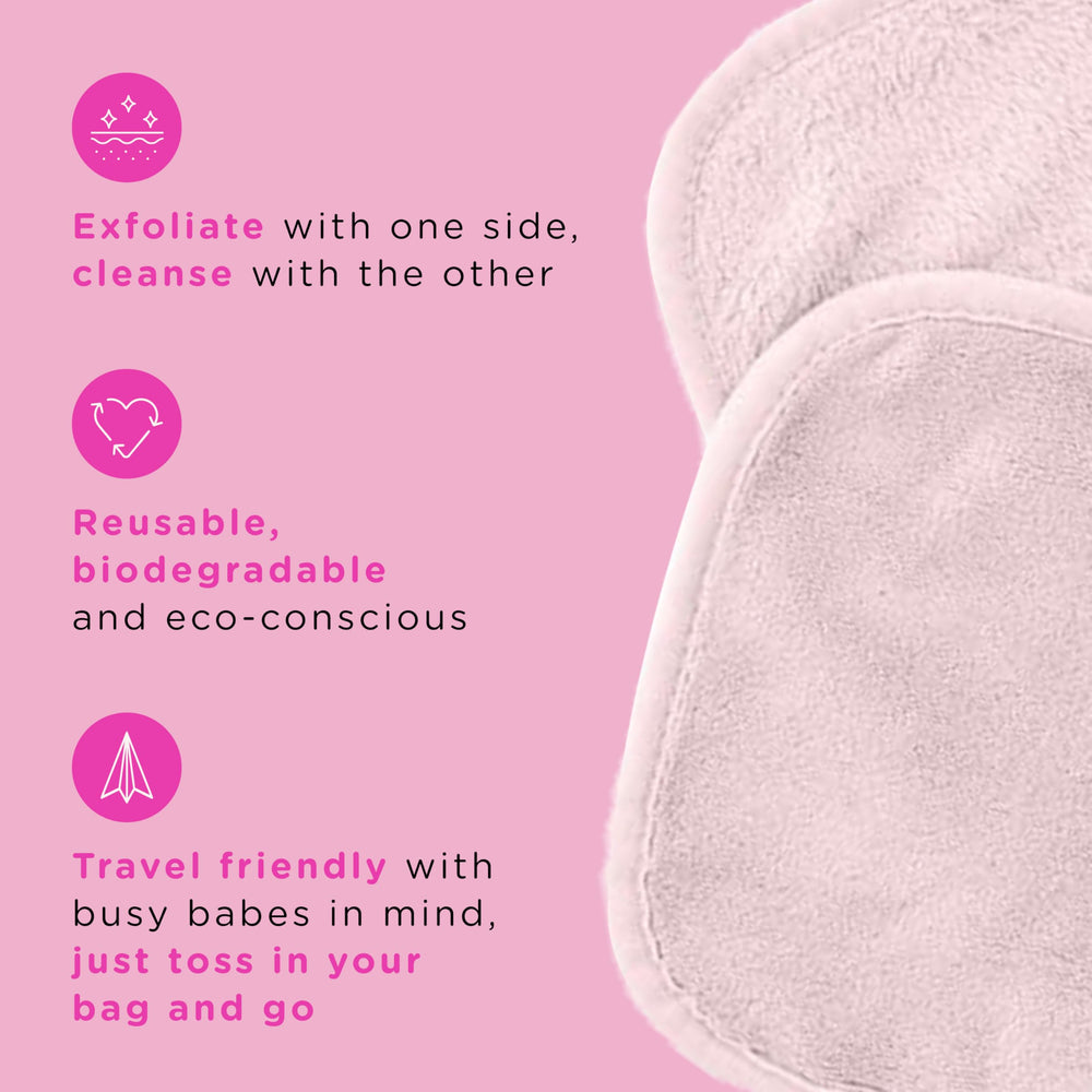 ERASE YOUR FACE dual-sided cloth exfoliating side demonstrates exfoliation and renewed skin texture.
