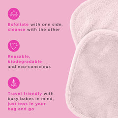 ERASE YOUR FACE dual-sided cloth exfoliating side demonstrates exfoliation and renewed skin texture.