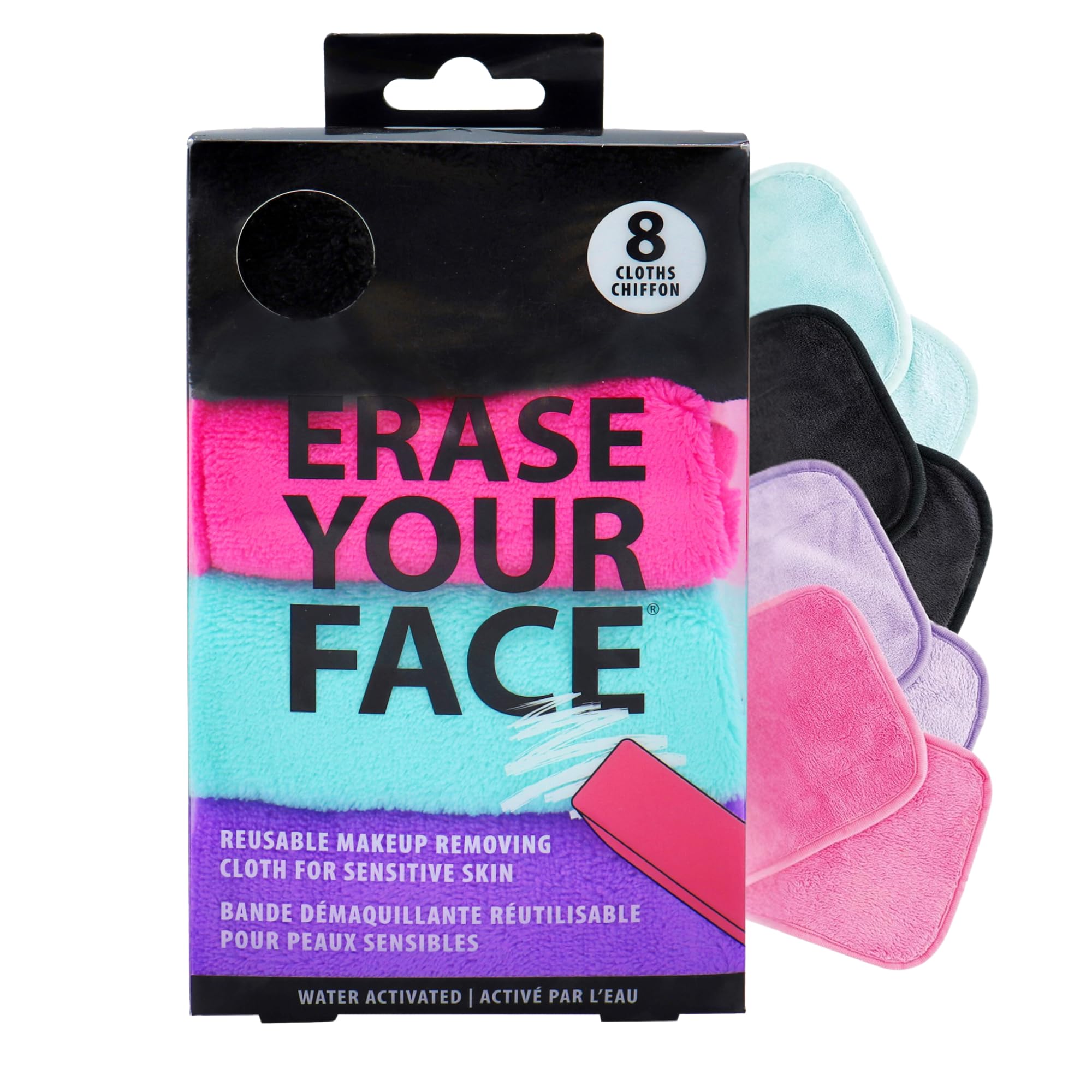 ERASE YOUR FACE packaging showcases eco-friendly makeup remover cloths for easy gifting.