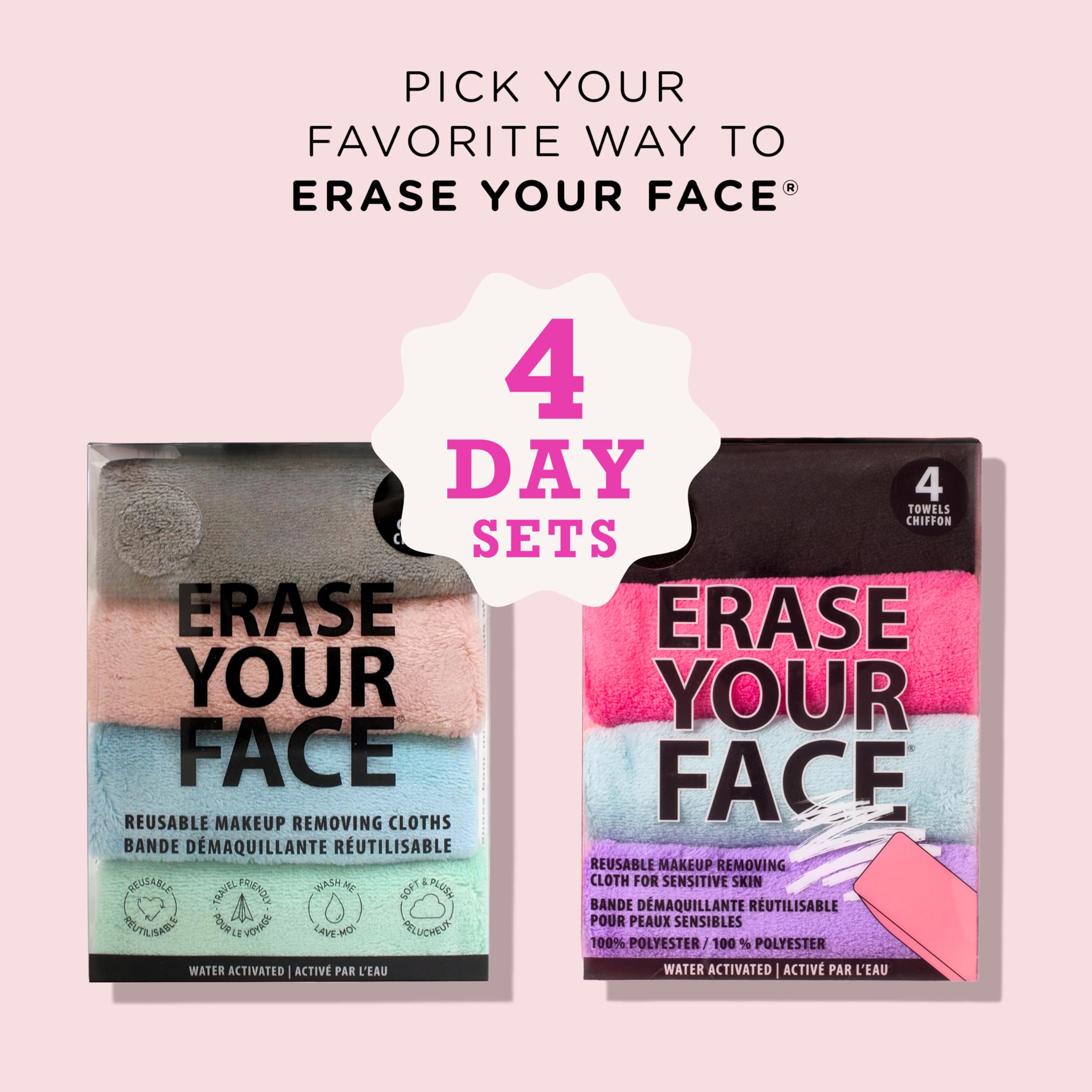 ERASE YOUR FACE cloths demonstrated with warm water for lifting makeup and oils
