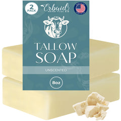 Erbaid beef tallow soap bar untouched close-up, unscented cleanse for sensitive skin