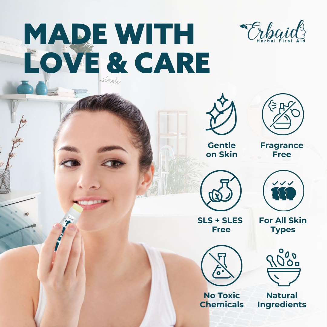 Erbaid hypoallergenic formula for sensitive skin lip care in action