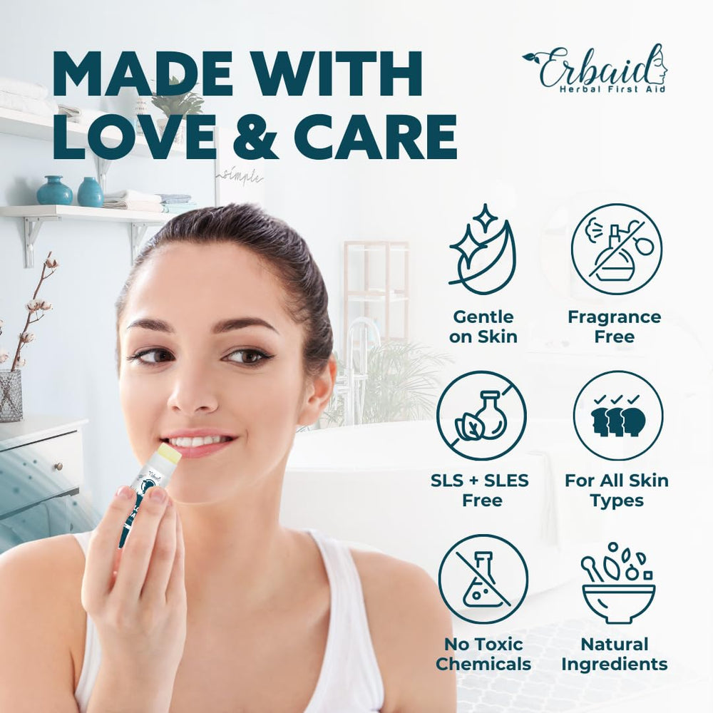 Erbaid hypoallergenic formula for sensitive skin lip care in action