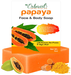 Erbaid Papaya Soap bar closeup highlighting brightening formula for even tone.