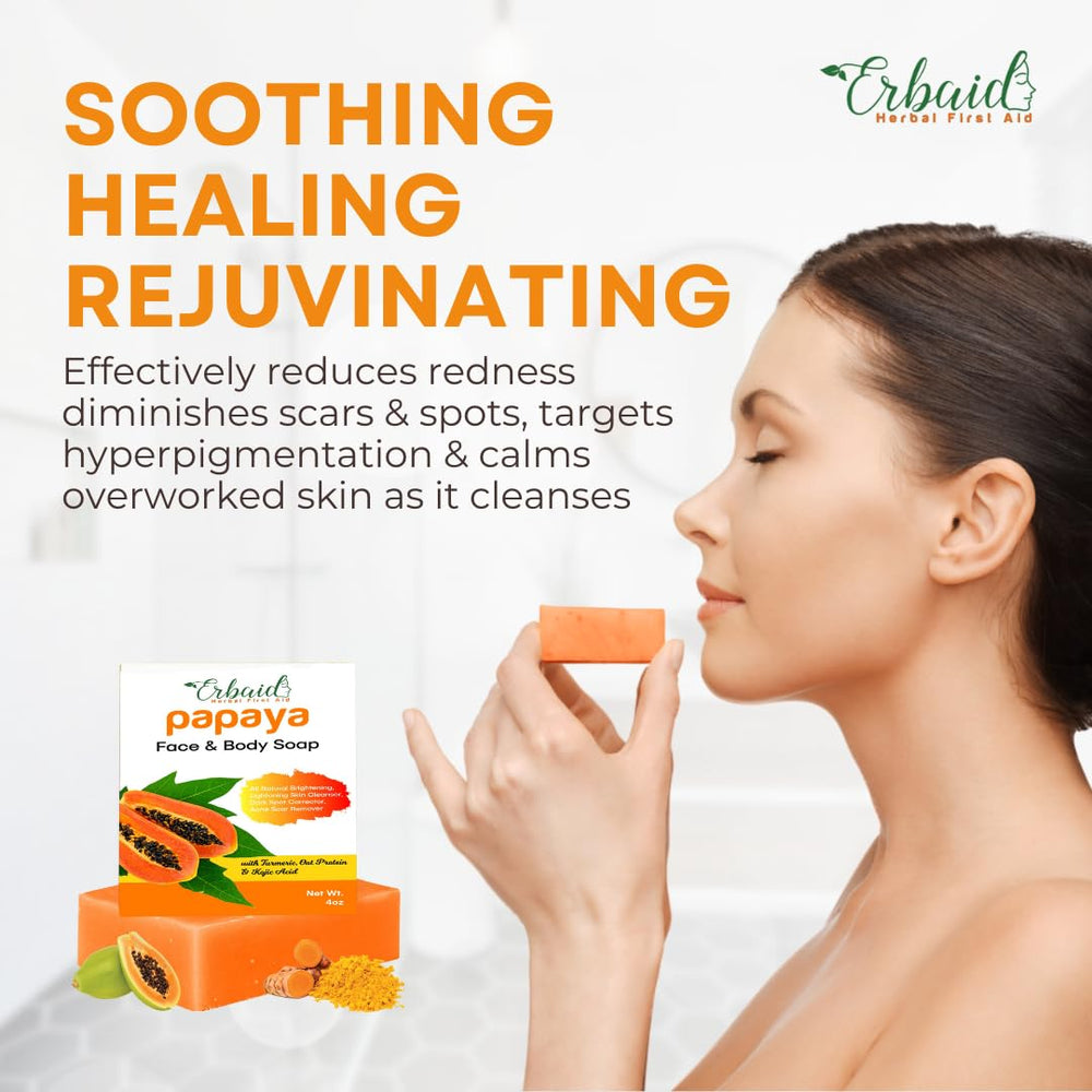 Erbaid Papaya Soap demonstrated for face and body use in routine.