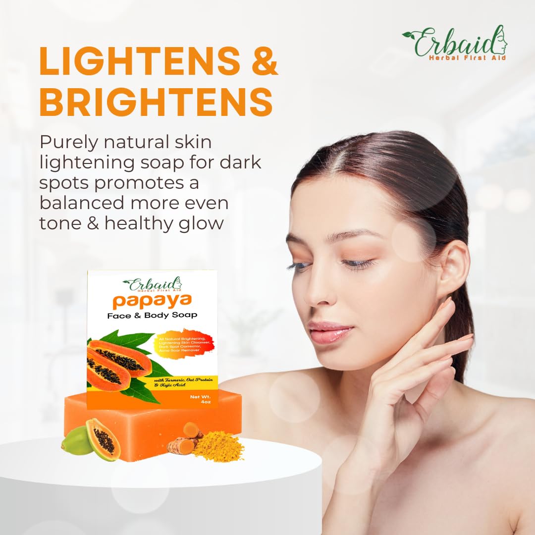 Erbaid Papaya Soap turmeric essential oils highlight soothing aroma.