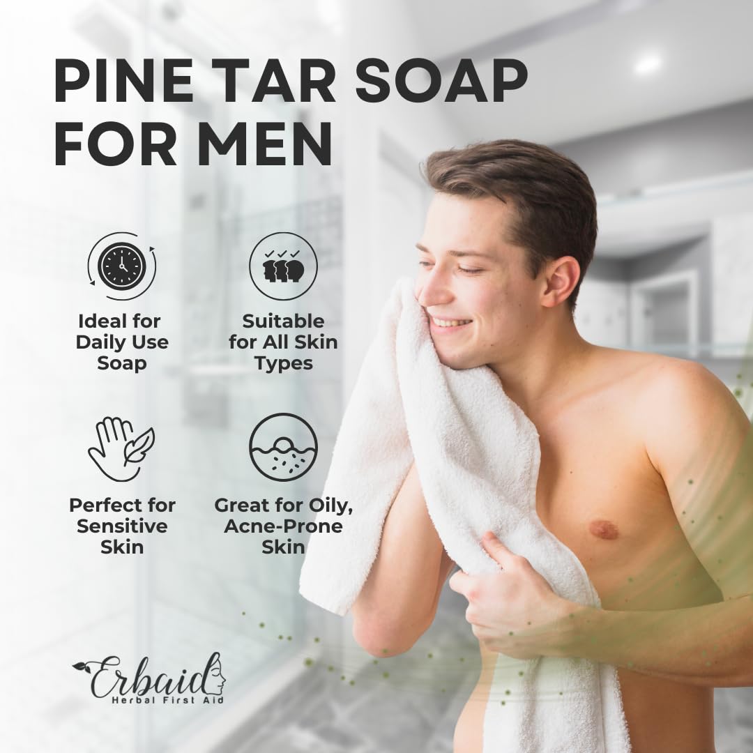 Erbaid Pine Tar Soap lather on skin demonstrates refreshing cleanse.