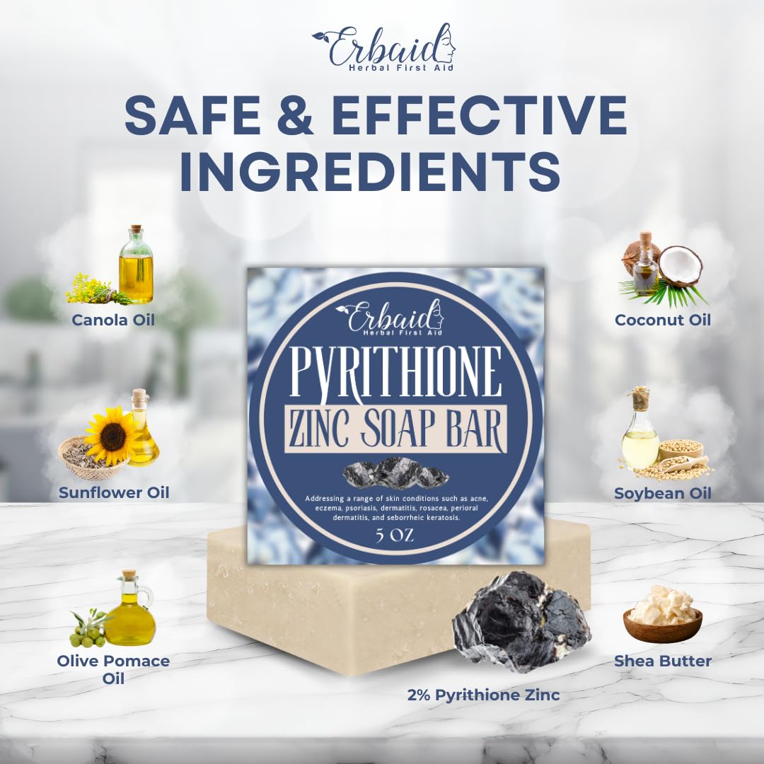Erbaid pyrithione zinc soap bar for head-to-toe cleansing during shower.