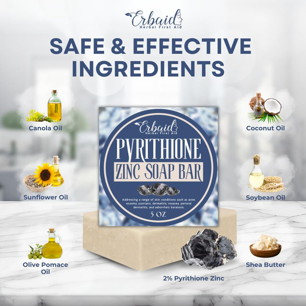 Erbaid pyrithione zinc soap bar for head-to-toe cleansing during shower.