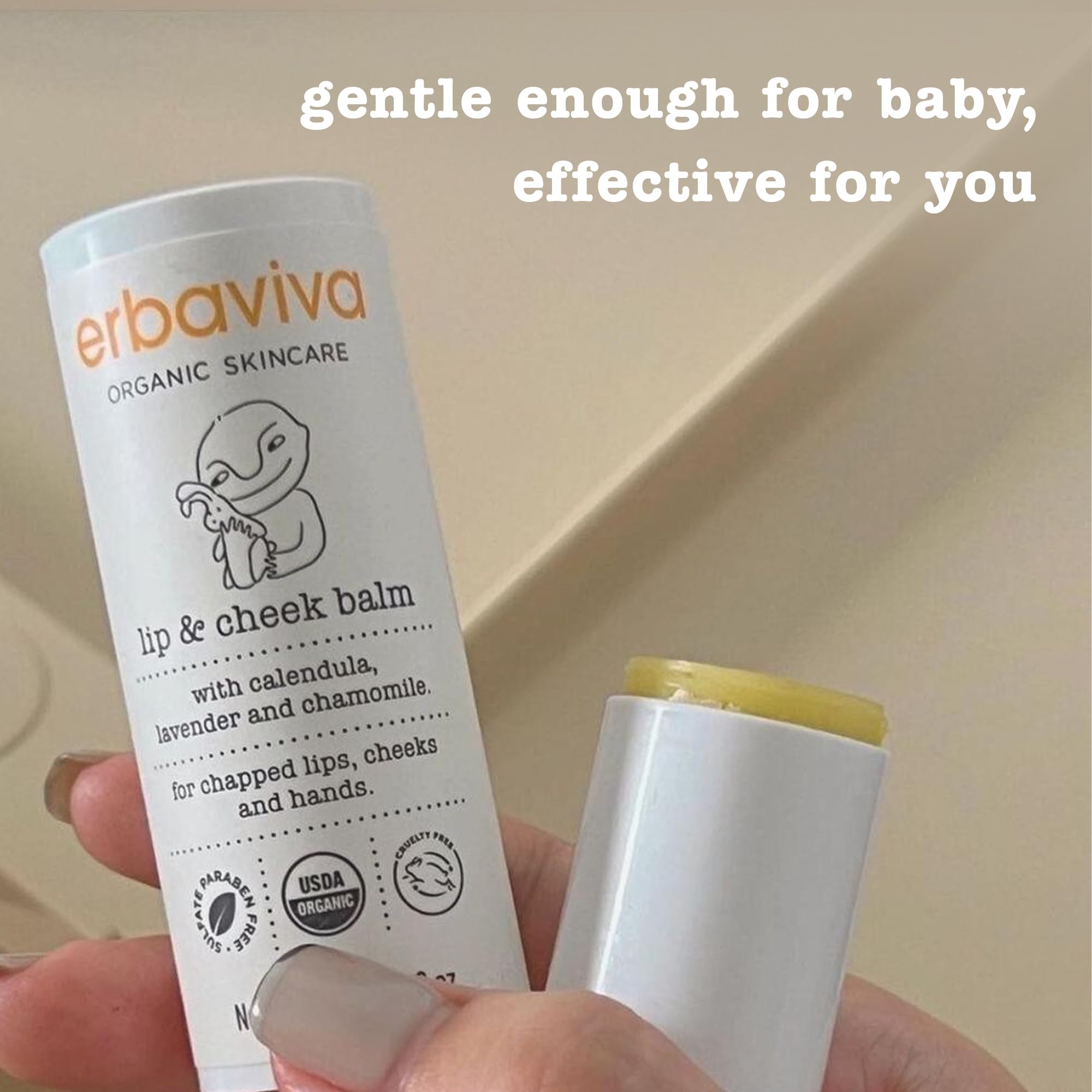 Erbaviva soft-glide application on dry winter cheeks.