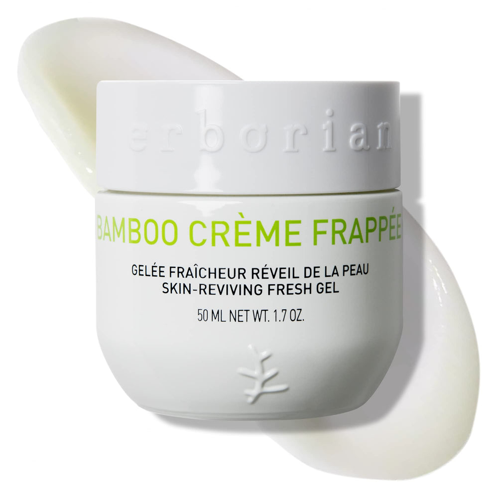 Erborian Bamboo Creme Frappee jar close-up showing creamy texture and hydration.