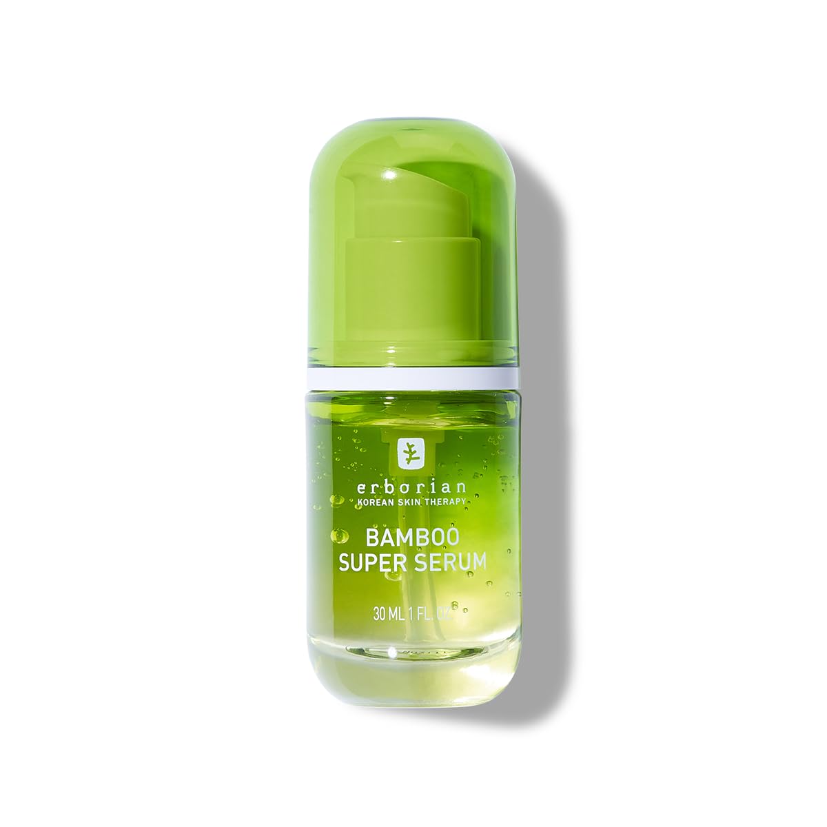 Erborian Bamboo Super Serum bottle close-up showing premium packaging and product detail for hydration.