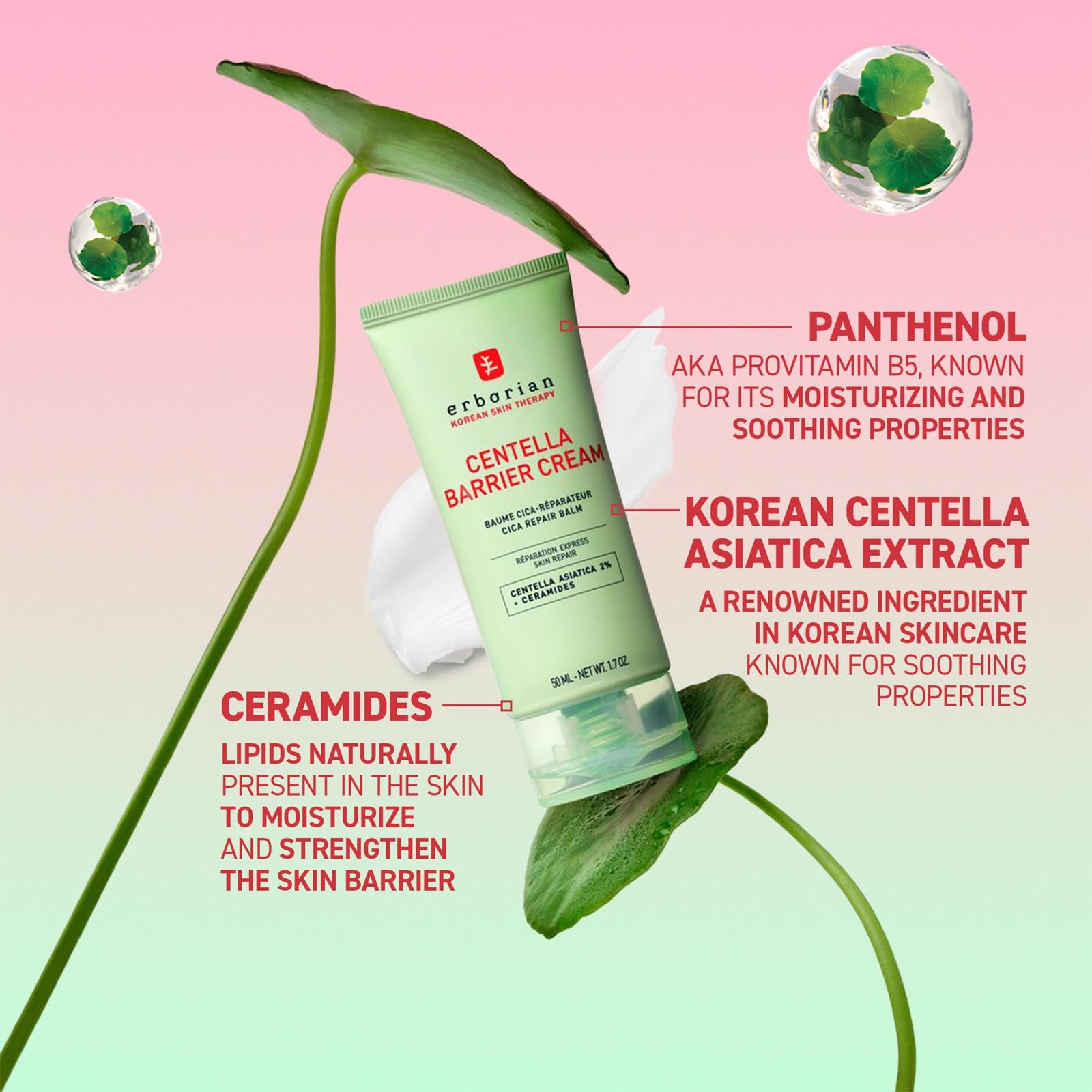 Texture swirl of Erborian Centella Barrier Cream on skin for smoothness